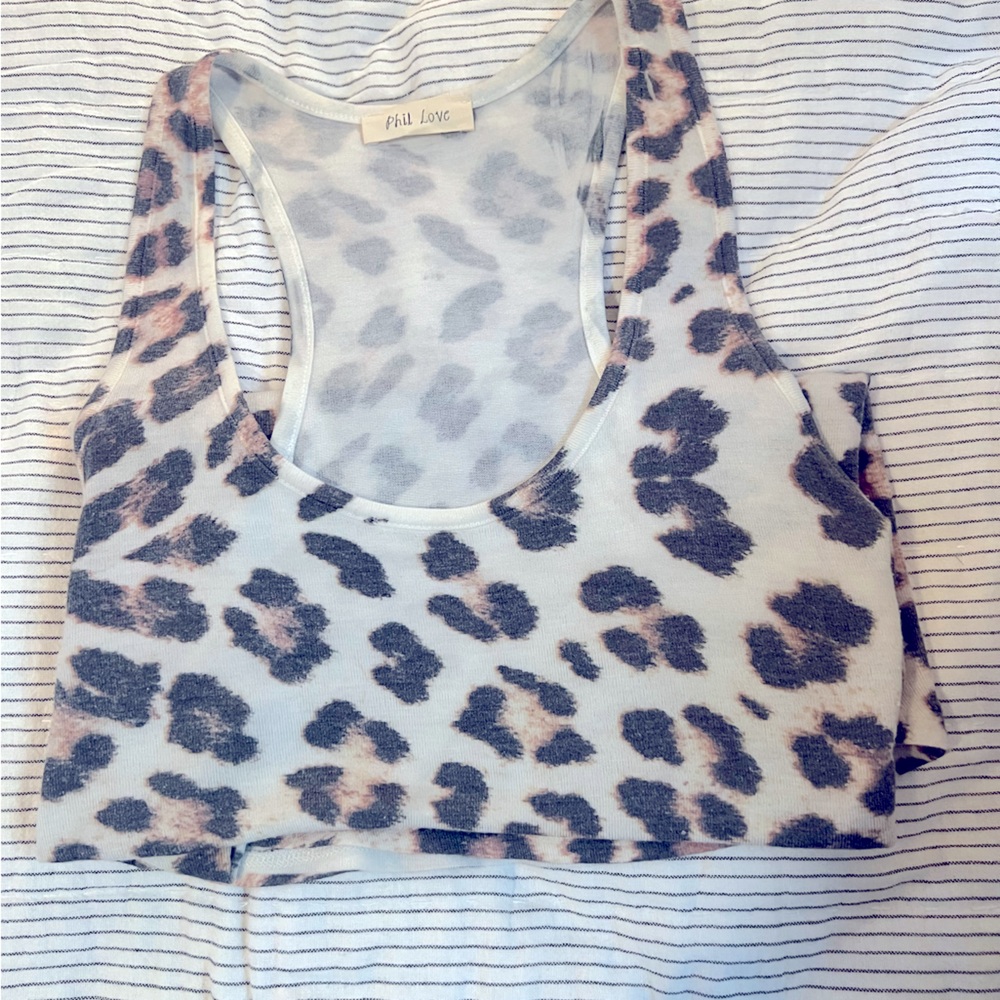 Womens razorback Leopard tank curved hem stretch Large-XL